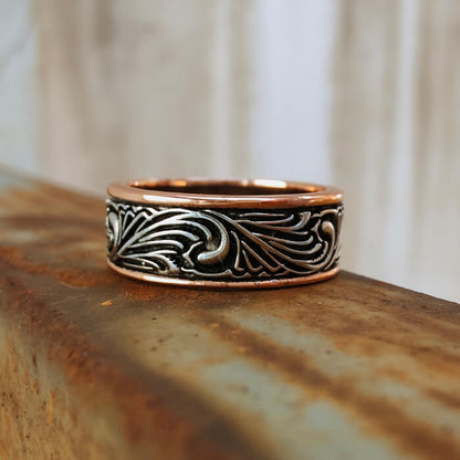 Flower Engraved Band for Men Western Wedding Bands