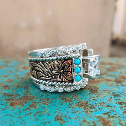 3pc Rose Gold Vintage Turquoise Western Engagement Ring