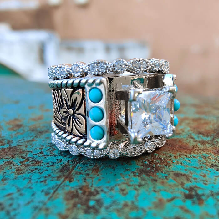 3pc Rose Gold Vintage Turquoise Western Engagement Ring