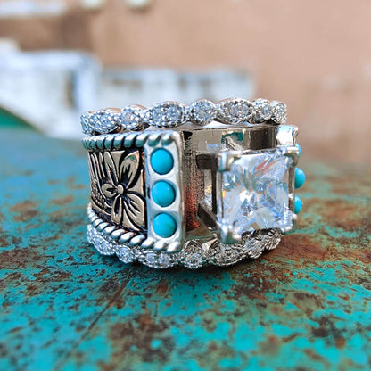 3pc Rose Gold Vintage Turquoise Western Engagement Ring