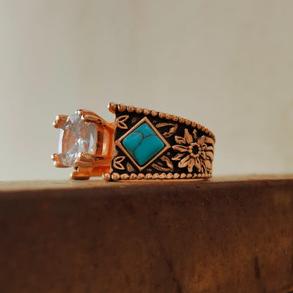 Womens Engraved Western Turquoise Engagement Ring