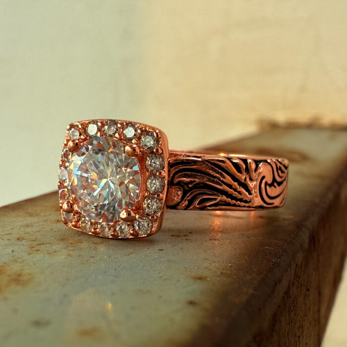Rose Gold Western Engraved Band Engagement Ring