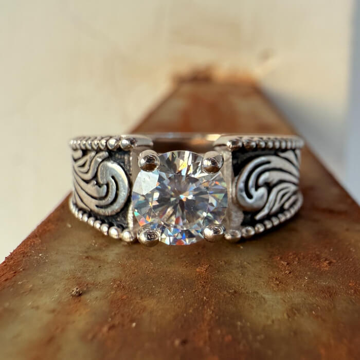 7mm Women Western Wedding Ring Round Cut Diamond