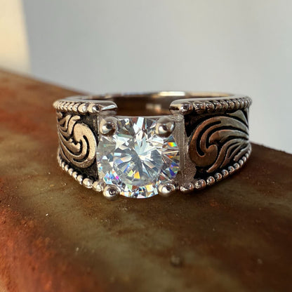 7mm Women Western Wedding Ring Round Cut Diamond