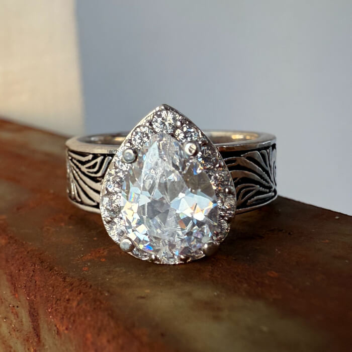 Women Flower Pear Cut Western Diamond Ring