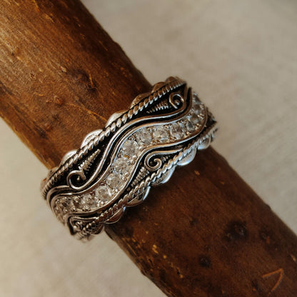 Wave FLower Engraved  Diamond Band Western Rings for Women