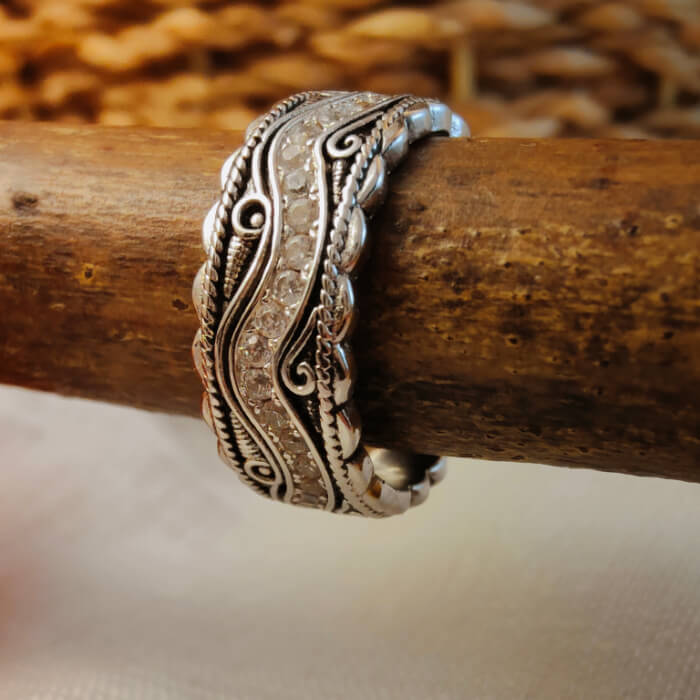 Wave FLower Engraved  Diamond Band Western Rings for Women