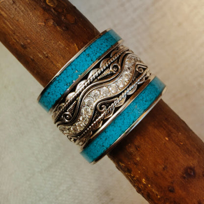 Wave FLower Engraved  Diamond Band Western Rings for Women