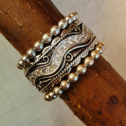 Wave FLower Engraved  Diamond Band Western Rings for Women