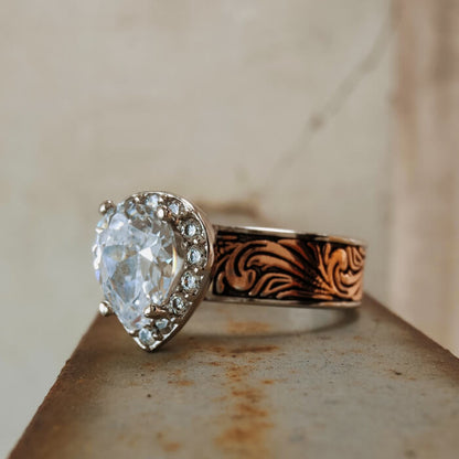 FLower Engraved  Pear Diamond Western Rose Gold Rings for Women