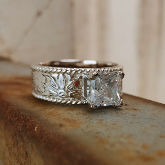 Flower Princess Diamond Wide Band Western Ring