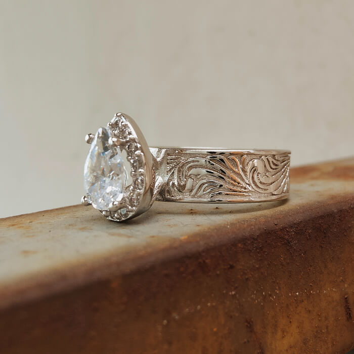 Pear Diamond Wide Band Western Promise Rings for Her