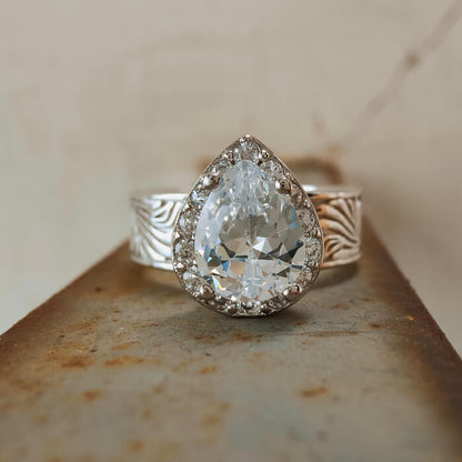 Pear Diamond Wide Band Western Promise Rings for Her