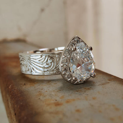 Pear Diamond Wide Band Western Promise Rings for Her