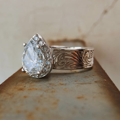 Pear Diamond Wide Band Western Promise Rings for Her