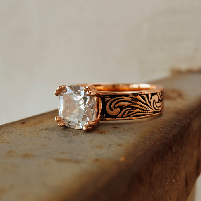 Rose Gold Diamond Wide Band Western Style Wedding Rings