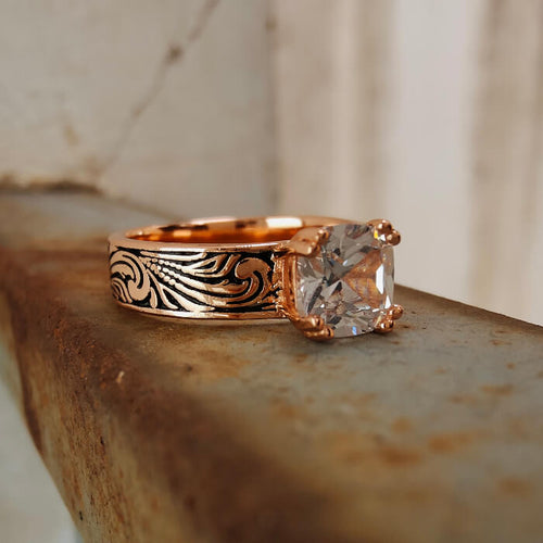 Rose Gold Diamond Wide Band Western Style Wedding Rings
