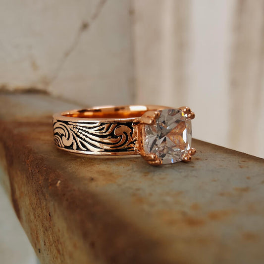 Rose Gold Diamond Wide Band Western Style Wedding Rings