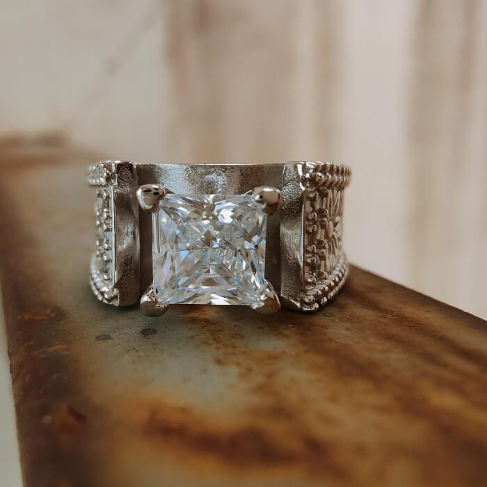 Flower Princess Diamond Wide Band Western Ring for Her