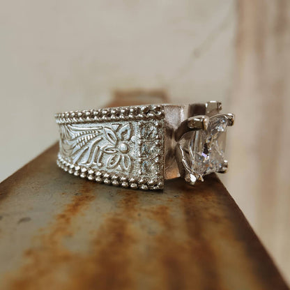 Flower Princess Diamond Wide Band Western Ring for Her