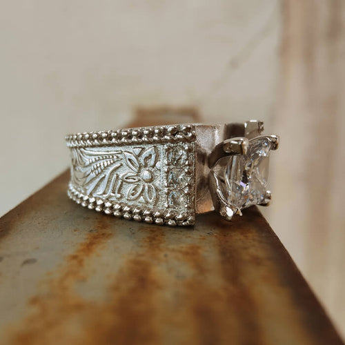 Flower Princess Diamond Wide Band Western Ring for Her