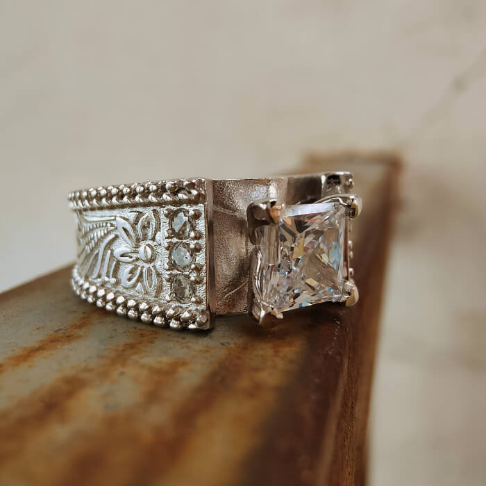 Flower Princess Diamond Wide Band Western Ring for Her