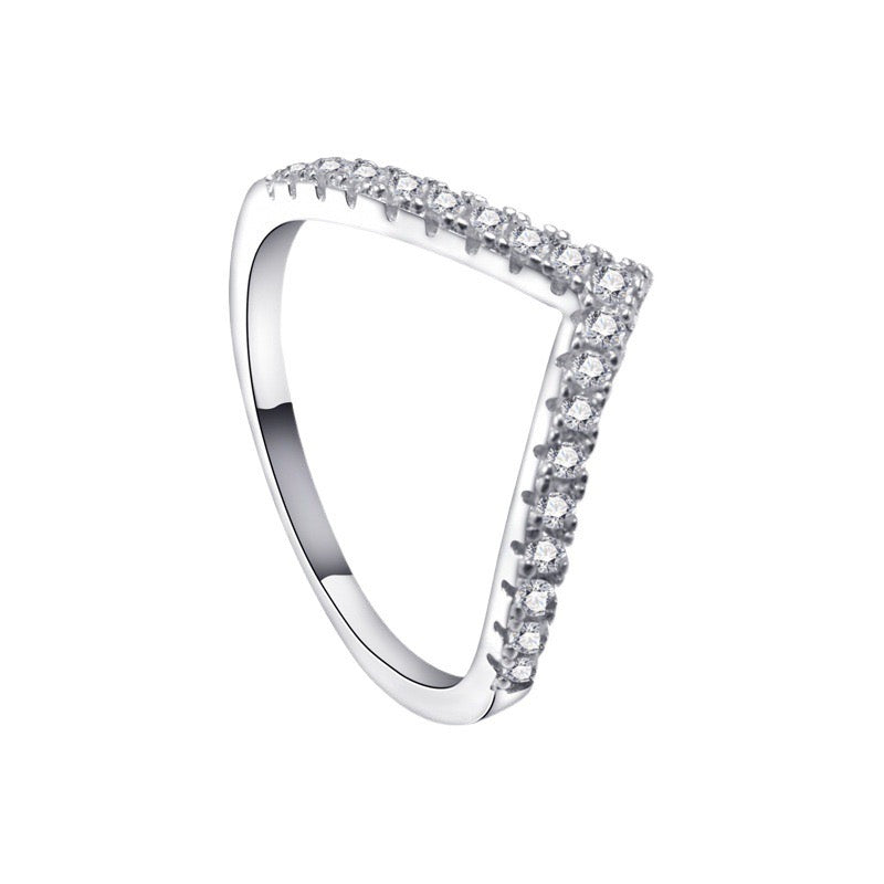 Sterling Silver V Shape Zircon Band Ring