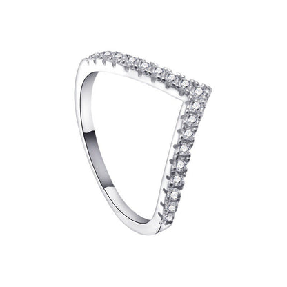 Sterling Silver V Shape Zircon Band Ring