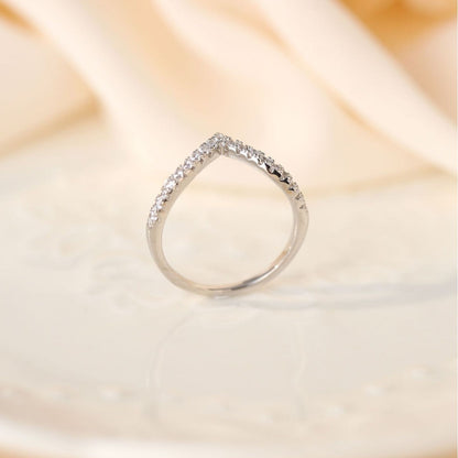 Sterling Silver V Shape Zircon Band Ring