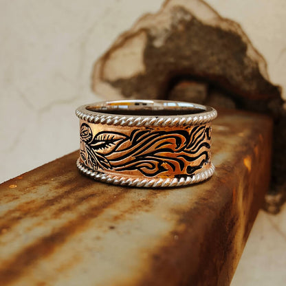 10mm Women Rose Gold Turquoise Band Flower Western Rings