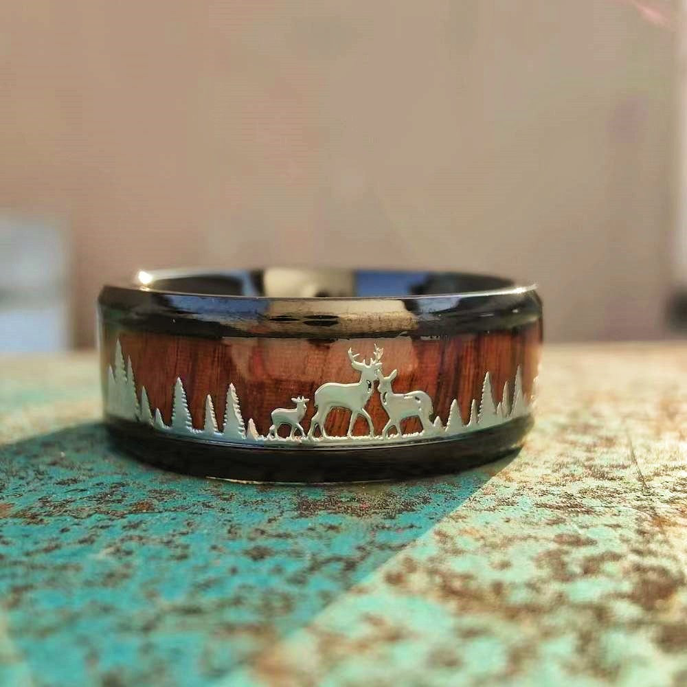 Vintage Elk Forest Steel Band Rings
