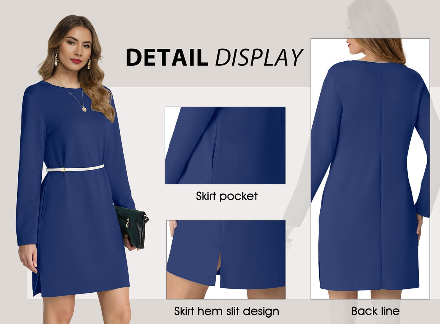 Women Casual Long Sleeve Dress Trendy Fall Fashion Cozy Travel Airport Outfits Haze Blue XL