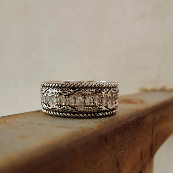 Feather Wide Band Western Wedding Bands
