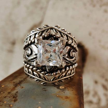 3PC Vintage Western Ring Set with Antique Silver Bands