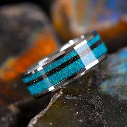 8mm Opal Steel Engagement Ring