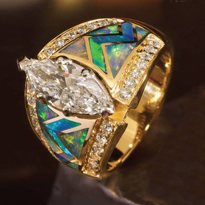 Marquise Cut Blue Opal Diamond Ring for Woemn