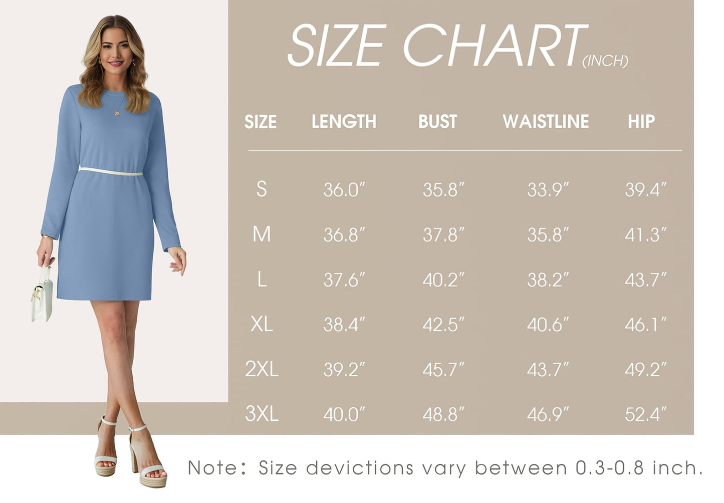 Women Casual Long Sleeve Dress Trendy Fall Fashion Cozy Travel Airport Outfits Haze Blue XL