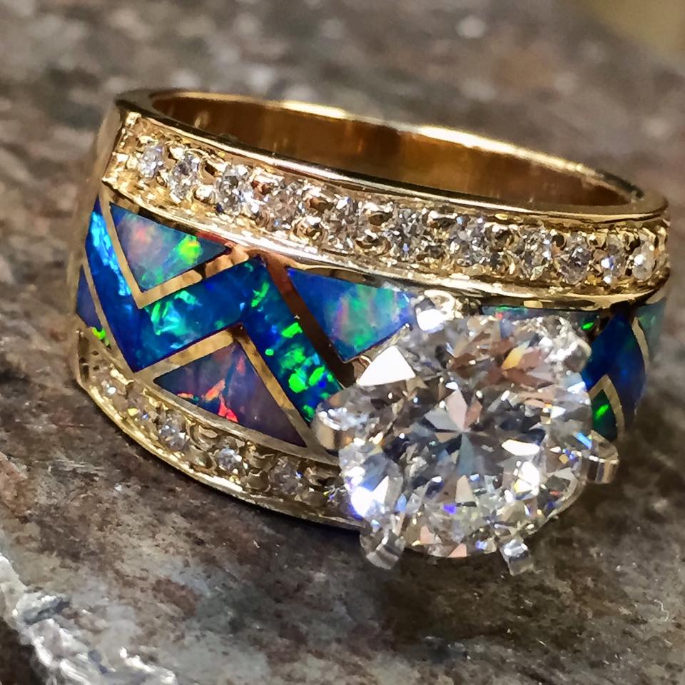 High Quality Blue Opal Diamond Engagement Ring