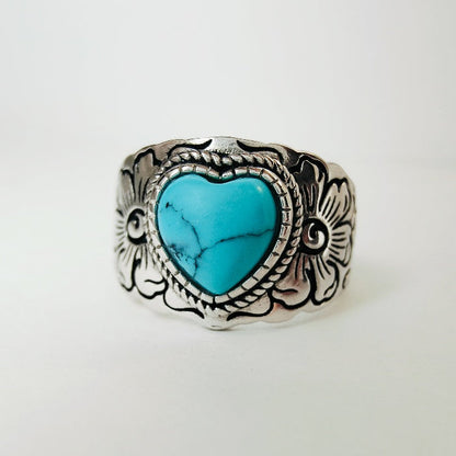 Women Western Flower Heart Turquoise Rings
