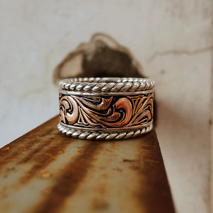 3pc Rose Gold Western Engraved Wedding Bands