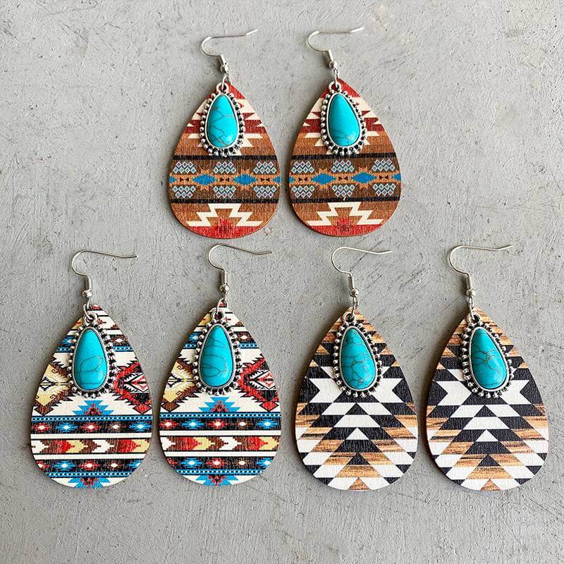 Western Blue Turquoise Pendant Earrings
