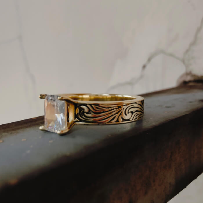 14K Gold Women Emerald Diamond Western Engagement Rings