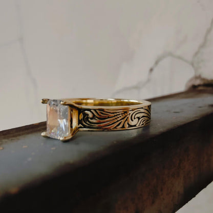 14K Gold Women Emerald Diamond Western Engagement Rings