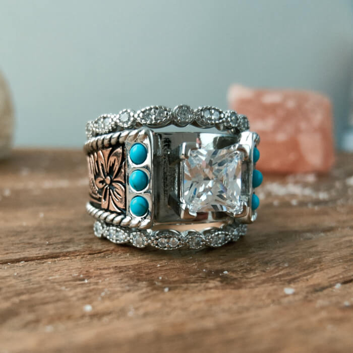 3pc Rose Gold Vintage Turquoise Western Engagement Ring