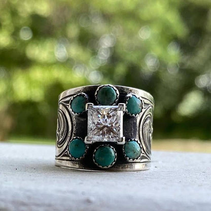 Wide Band Turquoise Engagement Ring