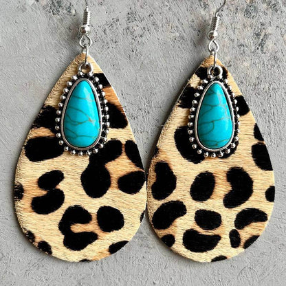 Western Cows Print Turquoise Drops Earrings