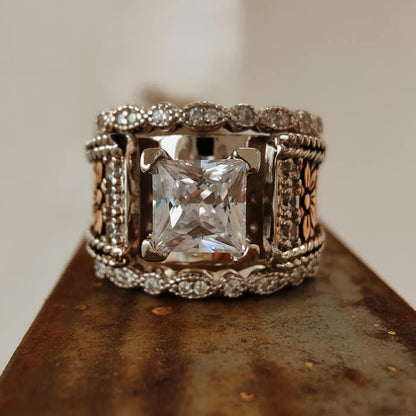 3pc Rose Gold Vintage Flower Western Engagement Ring for her