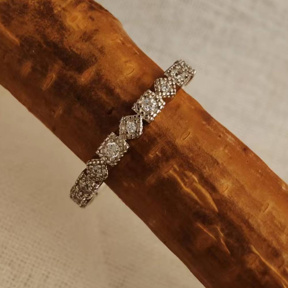 5pc Silver Square Diamond Antler Turquoise Engagement Ring