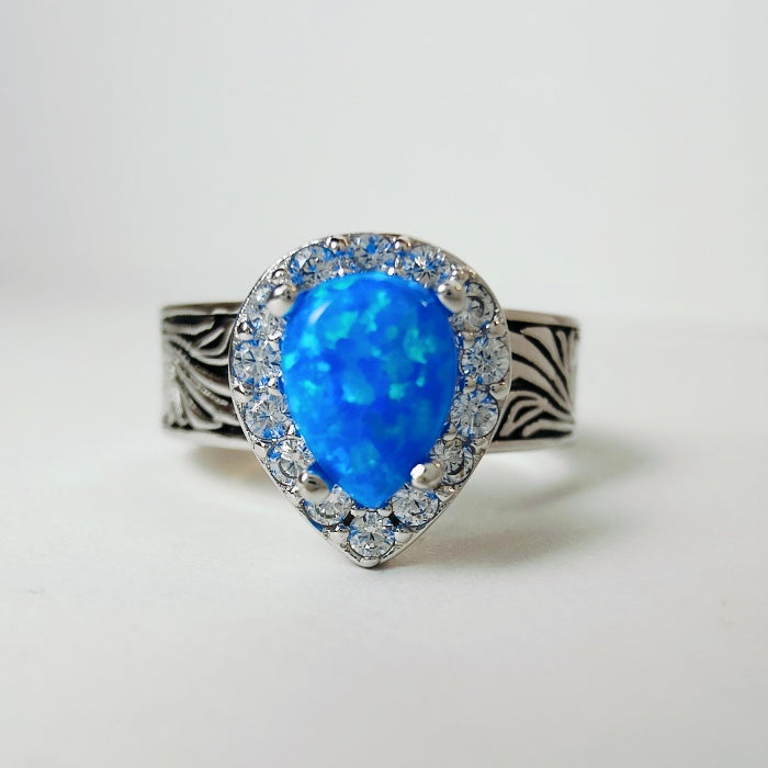 Women Western Flower Pear Opal Engagement Rings
