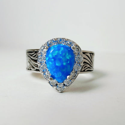 Women Western Flower Pear Opal Engagement Rings